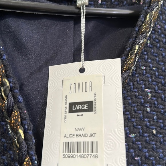 NWT Women’s Savida Navy Blue Alice Braid Tweed Blazer Size Large - Picture 7 of 9